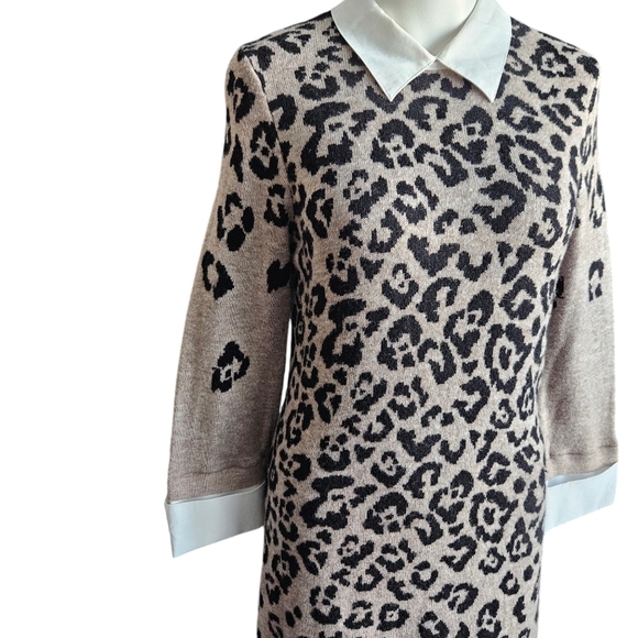 CYNTHIA ROWLEY Wool Sweater Dress  Leopard‎ Brown Black Sz Medium Acadamia - Picture 2 of 9